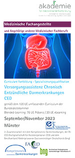 Flyer zur Curriculare Fortbildung - Spezialisierungsqualifikation: Versorgungsassistenz Chronisch Entzündliche Darmerkrankungen CED